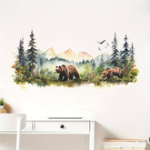 Houtwoud Beren - Rustieke Cartoon Bos Muursticker